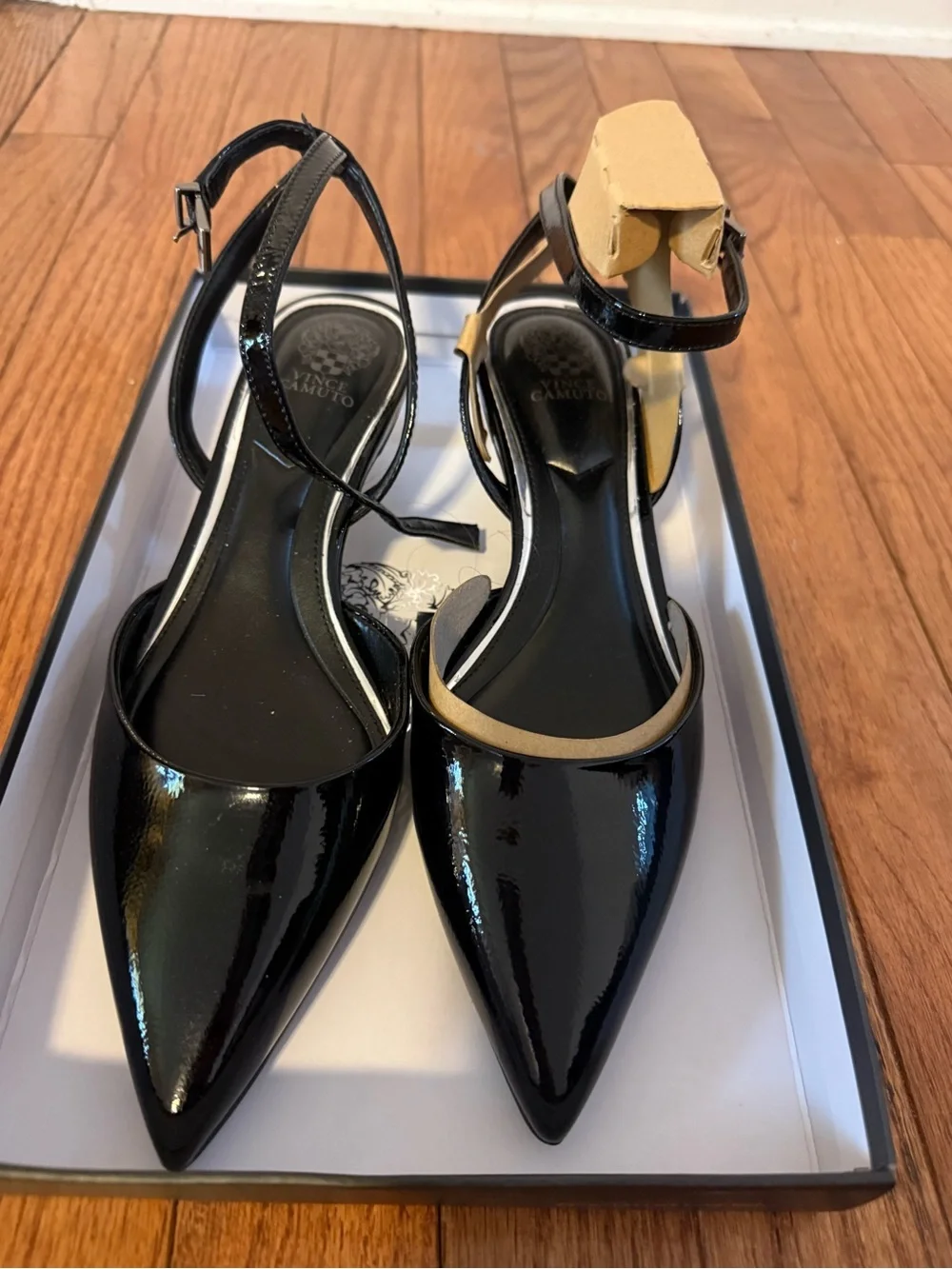 Vince Camuto Black Patent Pointed Toe Slingback Heels Size 7.5